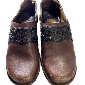 Ariat Womens Size 7 Tambour Clog Brown Leather Slip On Studded Shoe